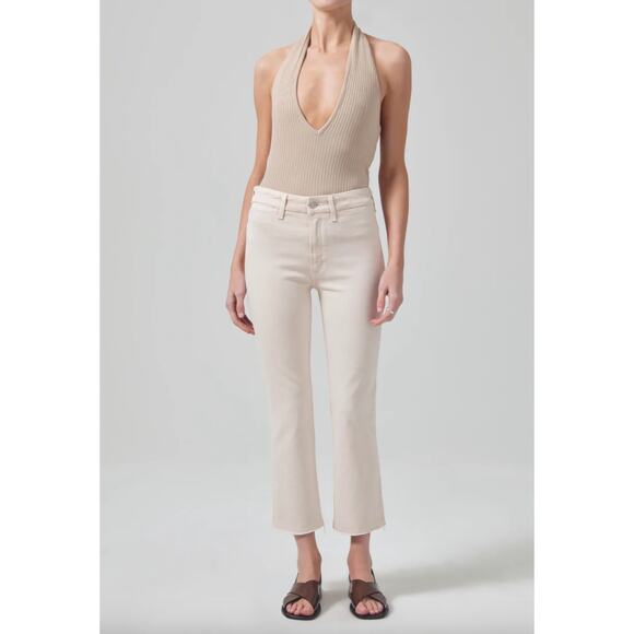 Citizens Of Humanity Isola Cropped Boot Jean Almondette Beige Mid Rise US 28 - Picture 1 of 14